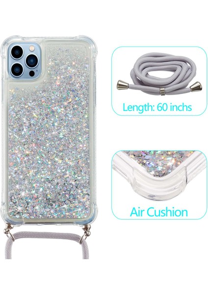 Iphone 14 Pro Max Için 6.7 Inç Hızlı ve Parıltılı Kasa Yumuşak Tpu Köşeler Yastık Telefon Kapağı Ayarlanabilir Kirkar-Silver ile (Yurt Dışından)