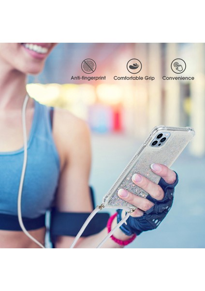 Iphone 14 Pro Max Için 6.7 Inç Hızlı ve Parıltılı Kasa Yumuşak Tpu Köşeler Yastık Telefon Kapağı Ayarlanabilir Kirkar-Silver ile (Yurt Dışından)