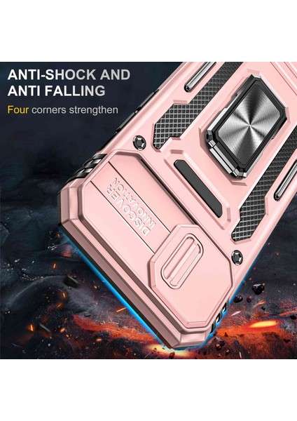 Iphone 14 Için Şok Geçirmez Telefon Kasası Pc+Tpu Ring Slayt Kameralı Kickstand Cep Telefon Kabuğu Kamera Koruyucu Golü Altın (Yurt Dışından)