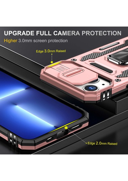 Iphone 14 Için Şok Geçirmez Telefon Kasası Pc+Tpu Ring Slayt Kameralı Kickstand Cep Telefon Kabuğu Kamera Koruyucu Golü Altın (Yurt Dışından)