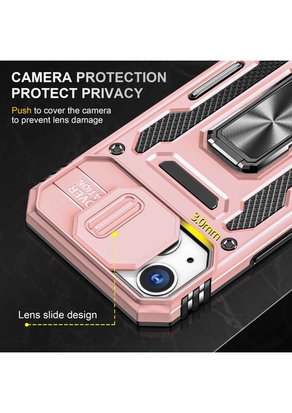 Iphone 14 Için Şok Geçirmez Telefon Kasası Pc+Tpu Ring Slayt Kameralı Kickstand Cep Telefon Kabuğu Kamera Koruyucu Golü Altın (Yurt Dışından)