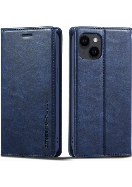 Iphone 14 Için Rfıd Için Rfıd Engelleme Pu Deri Telefon Kılıfı Cüzdan Stand Manyetik Oto Absorbed Folio Flip Cover-Blue (Yurt Dışından)