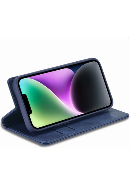 Iphone 14 Için Rfıd Için Rfıd Engelleme Pu Deri Telefon Kılıfı Cüzdan Stand Manyetik Oto Absorbed Folio Flip Cover-Blue (Yurt Dışından)