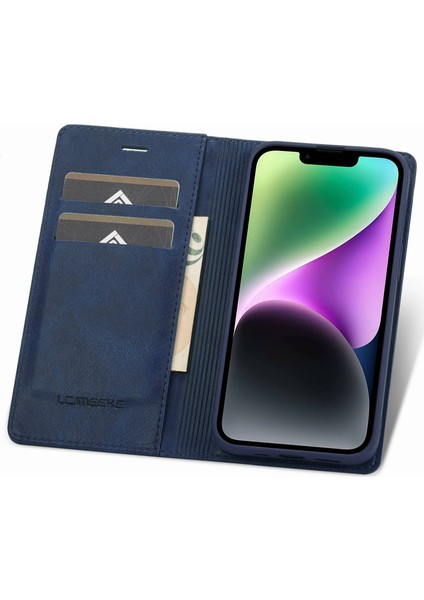 Iphone 14 Için Rfıd Için Rfıd Engelleme Pu Deri Telefon Kılıfı Cüzdan Stand Manyetik Oto Absorbed Folio Flip Cover-Blue (Yurt Dışından)