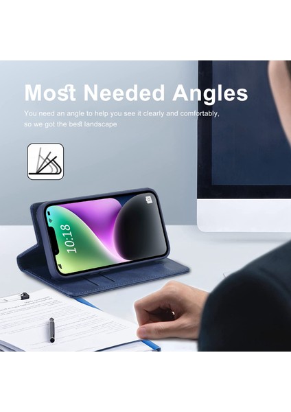 Iphone 14 Için Rfıd Için Rfıd Engelleme Pu Deri Telefon Kılıfı Cüzdan Stand Manyetik Oto Absorbed Folio Flip Cover-Blue (Yurt Dışından)