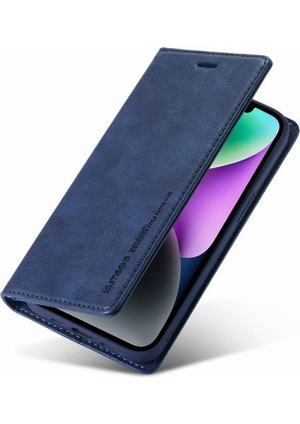 Iphone 14 Için Rfıd Için Rfıd Engelleme Pu Deri Telefon Kılıfı Cüzdan Stand Manyetik Oto Absorbed Folio Flip Cover-Blue (Yurt Dışından)