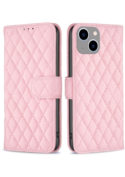 Iphone 14 Için 6.7 Inç Mat Pu Deri Basılı Rhombus Desen Kılıfı Ayarlanabilir Stand Cüzdan Kapak Pembe (Yurt Dışından)