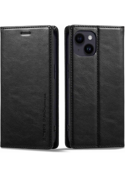 Iphone 14 Için Rfıd Için Rfıd Engelleme Pu Deri Telefon Kılıfı Cüzdan Stand Manyetik Oto Absorbed Folio Flip Cover-Black (Yurt Dışından)