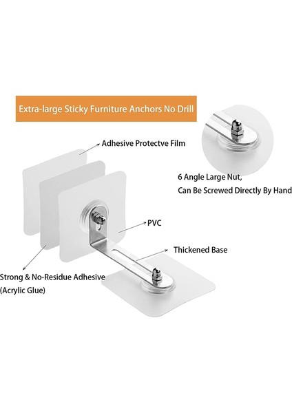 Xhhdqes Mobilya Dübelleri Duvar Dübelleri, Anti Tip Mobilya Dübelleri Matkap Yok, Bebek Için Yapışkanlı Mobilya Duvar Dübelleri 6 Adet (Yurt Dışından)