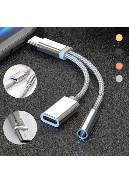 Tip-C'den Tip C'ye 3,5 mm Adaptör 2'si 1 Arada Ayırıcı Adaptateur Ses Aux Adaptörü Fengshi (Yurt Dışından)