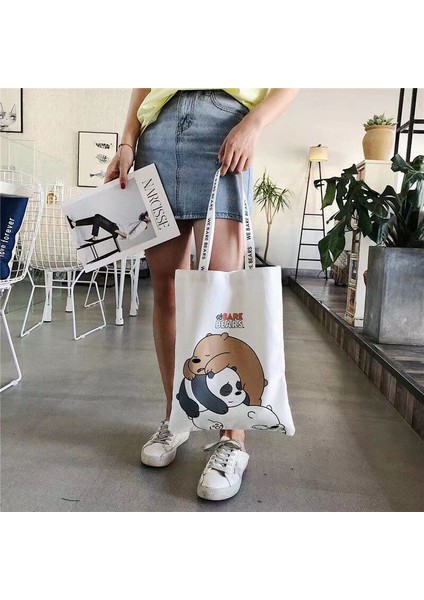 Hazır Stok We Bare Bears Omuz Çantası Kanvas Karikatür Çanta (Yurt Dışından)