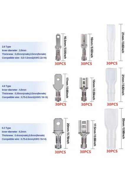 540 Adet 2.8/4.8/6.3mm Tel Konnektör Seti Dişi/erkek Maça Terminalleri (Yurt Dışından)