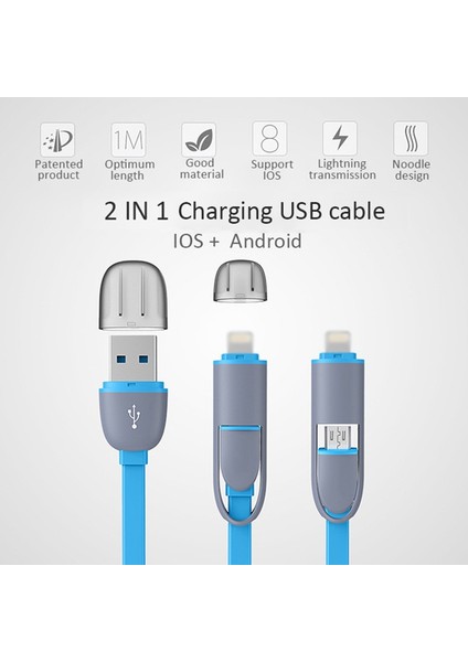 Ios Android Için Uyumlu 2'si 1 Arada Cep Telefonu Cahrge Mikro USB Kablosu (Yurt Dışından) modelleri