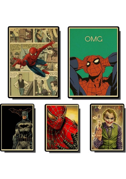Marvel Süper Kahraman Batman Hulk Örümcek Adam Retro Tarzı Komik Duvar Etiket Posteri Yüksek Kaliteli Kraft Kağıt Poster (Yurt Dışından)