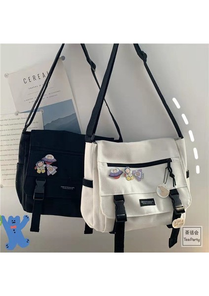 Harajuku Moda Erkek ve Kadın Nötr Koyu Siyah Fonksiyonel Çanta Kore Ins Büyük Kapasiteli Takım Askılı Çanta (Yurt Dışından) modelleri