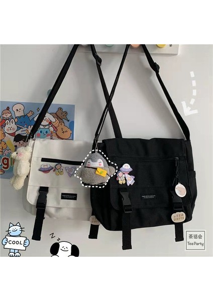 Harajuku Moda Erkek ve Kadın Nötr Koyu Siyah Fonksiyonel Çanta Kore Ins Büyük Kapasiteli Takım Askılı Çanta (Yurt Dışından) fırsatları