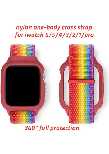 【kılıf + Askı Yeni Tek Gövde Çapraz Naylon Iwatch Spor Kayışı + Apple Watch Serisi Için Muhafaza Iwatch Pro Iwatch 6 5 4 3 2 1 (Yurt Dışından)