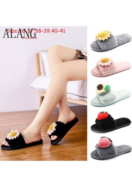 Hazır Stok Bayan Ayakkabı Kadın Ev Terlik Sevimli Çiçekler Meyve Tüylü Terlik Yumuşak Rahat (Yurt Dışından) modelleri
