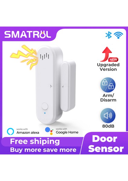 Smatrul Akıllı Wifi Kapı Pencere Sensörü Dedektörleri Alexa Google Ev Akıllı Yaşam App Için Ses ve Işık Alarm Zamanlama Çalışması (Yurt Dışından)