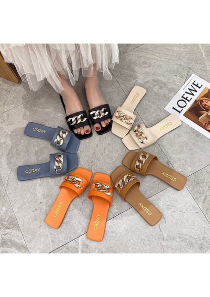 Kadın Metal Tokalı Düz Terlik Moda Tek Kelime Sandalet 2022 Yaz Yeni Hygc (Yurt Dışından) fırsatları
