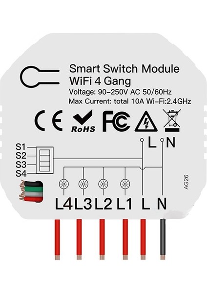 Mini Dıy Wifi Akıllı Işık Anahtarı 4 Gang 1/2 Yollu Modül Akıllı Yaşam/tuya Uygulaması Kablosuz Uzaktan Kumanda Alexa Ev ile Çalışmak (Yurt Dışından)