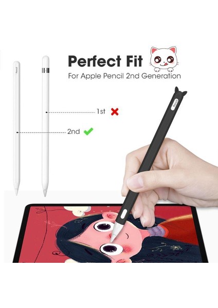 Sevimli Kedi Kulak Anti-Kaydırma Silikon Koruyucu Kılıfı Cap Tutucu Uç Kapak Koruyucu Kılıf Cilt Apple Kalem 2 Için iPad Kalem (Yurt Dışından)