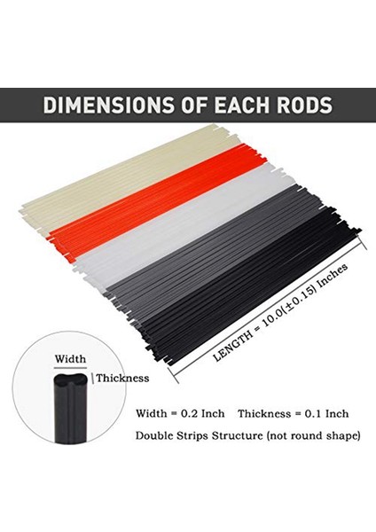 100 Parça Plastik Kaynak Çubukları Pp/pvc/ppr Araba Tamponları ve Günlük Plastik Onarım Için Plastik Kaynakçı Tamir Çubukları (Yurt Dışından)