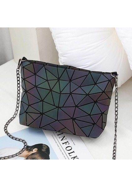 Kadın Moda Aydınlık Elmas Tote Geometrik Kapitone Omuz Çantası Lazer Düz Katlanır Çanta (Yurt Dışından)