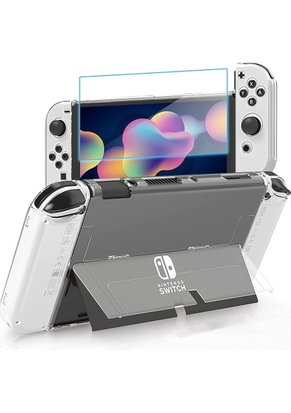 Nintendo Switch OLED Model 2021 Için Kılıf, Ultra Ince Şeffaf Sert Pc Kapağı Ns OLED Konsol ve Cam Ekran Koruyuculu Joycon Için Çok Yönlü Koruyucu Kabuk (Yurt Dışından) modelleri