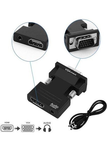 HDMI Dişi - VGA Erkek Dönüştürücü / Ses Adaptörü Desteği 1080P Sinyal Çıkışı (Yurt Dışından)