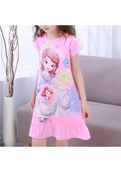 Baju Dondurulmuş Elsa Küçük Kız Prenses Elbiseler 2-12 Yaş Çocuklar Için Kısa Kollu Karikatür Yumuşak Pamuk (Yurt Dışından)