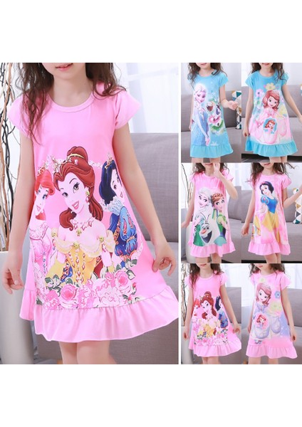 Baju Dondurulmuş Elsa Küçük Kız Prenses Elbiseler 2-12 Yaş Çocuklar Için Kısa Kollu Karikatür Yumuşak Pamuk (Yurt Dışından) modelleri