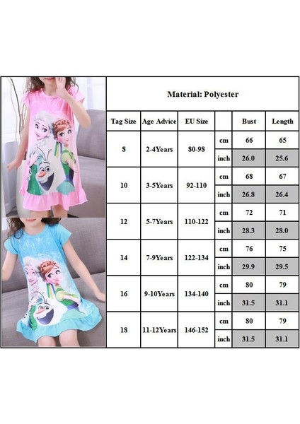 Baju Dondurulmuş Elsa Küçük Kız Prenses Elbiseler 2-12 Yaş Çocuklar Için Kısa Kollu Karikatür Yumuşak Pamuk (Yurt Dışından) fırsatları