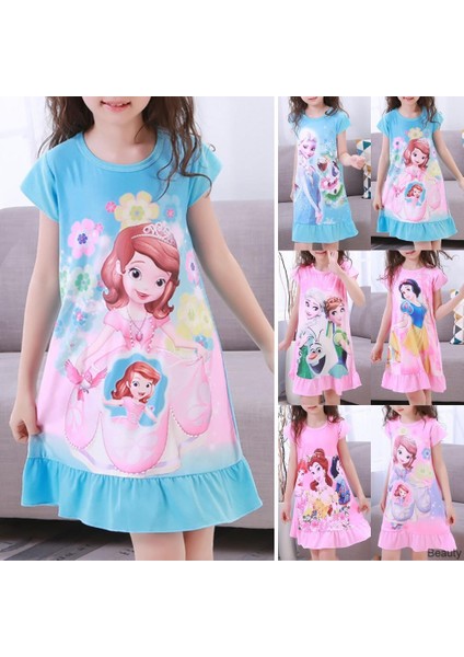 Baju Dondurulmuş Elsa Küçük Kız Prenses Elbiseler 2-12 Yaş Çocuklar Için Kısa Kollu Karikatür Yumuşak Pamuk (Yurt Dışından) indirimleri