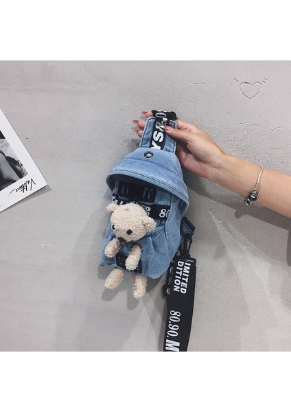 Denim Çanta Kız Sevimli Ayı Omuz Göğüs Çantası Moda Ins Karikatür Messenger Çanta (Yurt Dışından) fırsatları