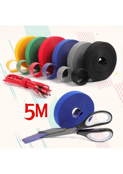 【hazır Stok 5m Rulo Naylon Kablo Bağları / Kendinden Yapışkanlı Velcro Askı Şerit Tel Kayışı / Ofis Masaüstü Sarıcı Kablo Yönetimi (Yurt Dışından)