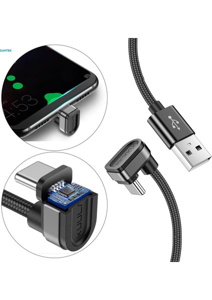 USB Type C Şarj Kablosu, 180 Derece U Şekilli, Type-C Cihazlar Için Esnek Hızlı Şarj Aleti Oyun Oynama Kablosu Siyah (Yurt Dışından)