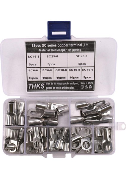 65 Adet Ağır Hizmet Tipi Tel Pabuçları Kalaylı Bakır Pil Kablo Uçları Boru Şeklindeki Halka Terminal Konnektörleri Gözetleme Deliği ile (Yurt Dışından)