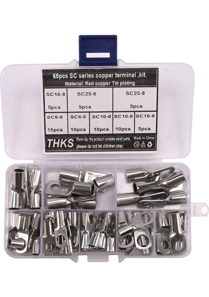 65 Adet Ağır Hizmet Tipi Tel Pabuçları Kalaylı Bakır Pil Kablo Uçları Boru Şeklindeki Halka Terminal Konnektörleri Gözetleme Deliği ile (Yurt Dışından) fiyatları