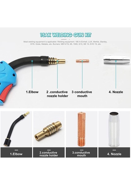 Jaerbee 20 Adet 0.8mm Mıg Kaynak Nozulları 15AK Mıg/mag Temas Borusu ile 1 Gaz Nozulu, 1 Alet ve 1 Brülör (Yurt Dışından)