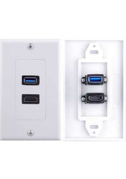 1x 2port HDMI + USB 3.0 Dişi Duvar Yüzü Plaka Paneli Çıkış Soketi Genişletici Beyaz (Yurt Dışından) fiyatları
