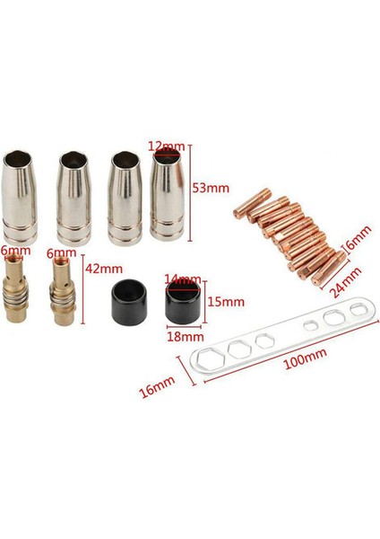 Kaynak Torcu Sarf Malzemesi-10 x Konik Takılabilir Gaz Memesi 20 x M6 0,8 mm Meme 4 x Tutma Yaylı Meme Tutucusu 4 x Yalıtkan 2 x Alet-Altın ve Gümüş (Yurt Dışından)