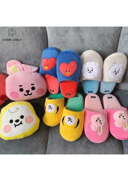 Kpop Bts BT21 Yaz Ev Terlik Ayakkabı Peluş Flip Flop (Yurt Dışından) modelleri