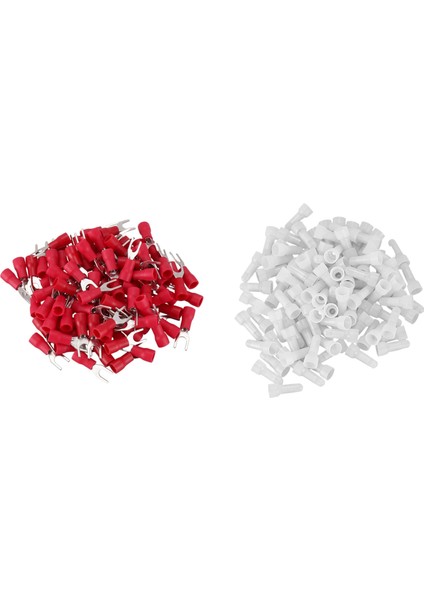 100 Adet 4mm Çatal Awg 22-16 Ön Izoleli Terminal Kablo Pabucu ve 100 Adet 22-16 Ga Awg Kapalı Uçlu Sıkma Kapakları (Beyaz) (Yurt Dışından)