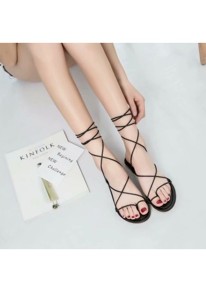 Yeni Gladyatör Kore Düz Moda Sandaletler Boyutu 35-40 Kadar Kravat (Yurt Dışından) modelleri