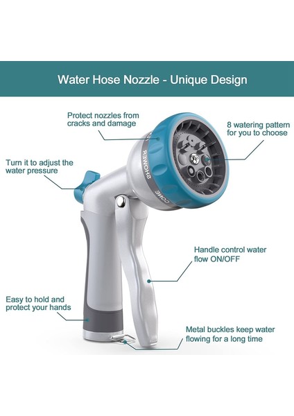 Lkpcıgcxm Bahçe Hortumu Nozulları 8 Ayarlanabilir Desenler Hortum Püskürtme Memesi Sulama Aksesuarları Bahçe Sulama Çim Araba Yıkama (Yurt Dışından) modelleri