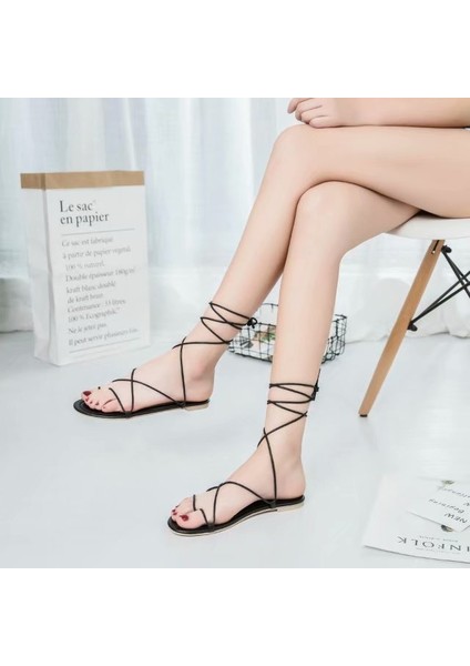 Yeni Gladyatör Kore Düz Moda Sandaletler Boyutu 35-40 Kadar Kravat (Yurt Dışından) indirimleri