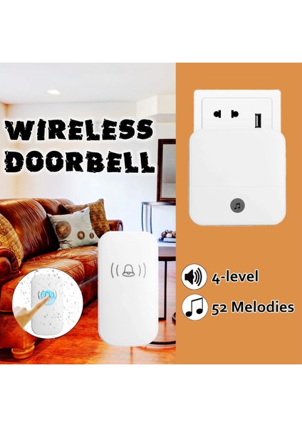 Geleneksel 300M Akıllı Su Geçirmez Kablosuz Dış Mekan Kapı Zili Kapı Zili 52MELODIES Chime Songs 4sesli Alıcı ve Verici Alarm Fonksiyonlu (Yurt Dışından)