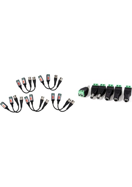 Adet 5.5x2.1mm Dişi + Erkek Cctv Dc Konnektör Adaptörü Tamir Parçası & 10 Adet Kamera Cctv Bnc Cat5 Video Balun Pasif Alıcı-Verici Kablosu Adaptör Konnektörü (Yurt Dışından)