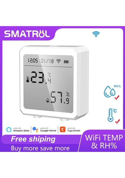 Smatrul - Sıcaklık ve Nem Sensörü - Wifi Akıllı Ev - Iç Mekan Higrometre Alarmı - LCD Ekran - Tuya Alexa Google Home Için (Yurt Dışından)